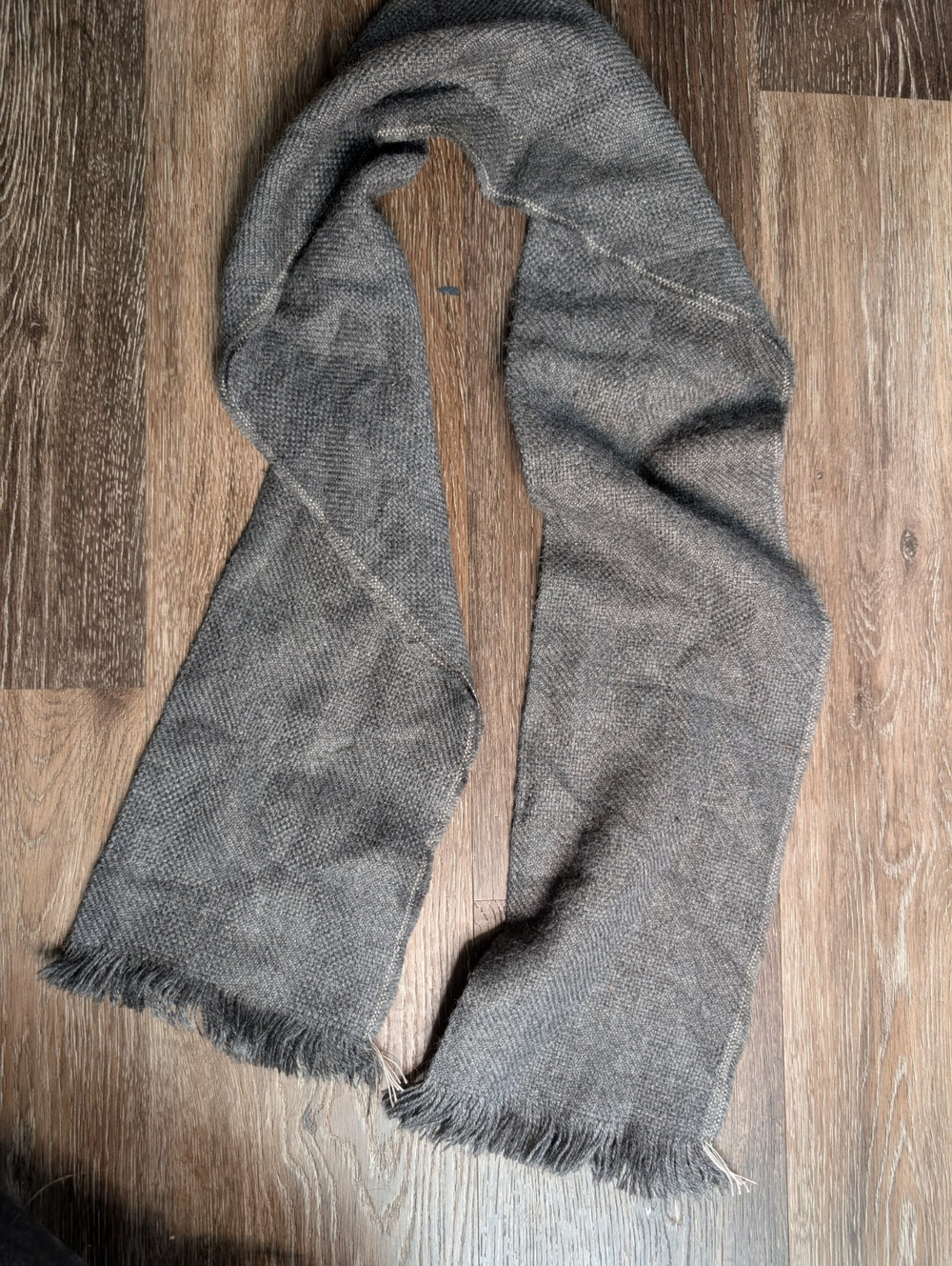 Charcoal Gray Woven Winter Scarf Fringed Edge Soft Cozy Unisex 48"